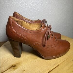 Clarks Indigo Brown Leather heeled Loafers Lace Up Oxfords Size 7 M